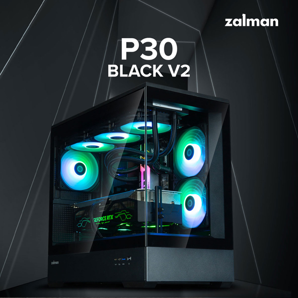 Computer Case Zalman P30 V2, MiniATXT, mATX, Mini-ITX, USB, Type-C, Mic/Headphone Jack, Black