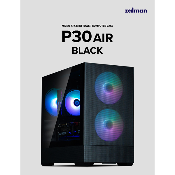 ქეისი Zalman P30 AIR, Computer Case, MiniT, mATX, Mini-ITX, USB, Type-C, Mic/Headphone Jack, Black