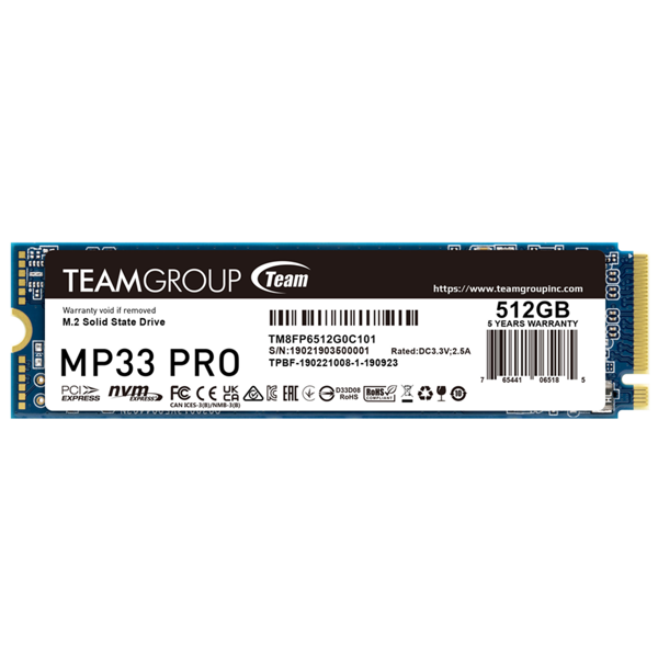 მყარი დისკი Team TM8FPD512G0C101 MP33 PRO, 512GB, M.2, Internal Hard Drive