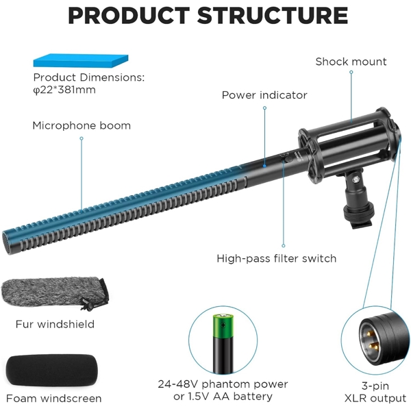 Wired Shotgun Microphone Boya BY-BM6060L, Black