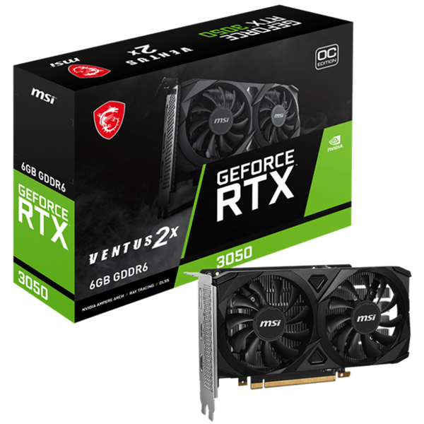 ვიდეო დაფა MSI 912-V812-055 VENTUS 2X E OC, GeForce RTX3050, 6GB, 96Bit, DP, HDMI, Black