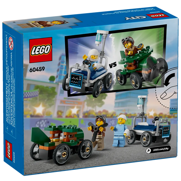 ასაწყობი კონსტრუქცია Lego 60459, Airplane vs. Hospital Bed Race Car Pack, Prefabricated Construction