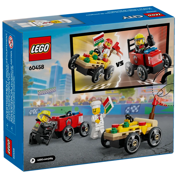 ასაწყობი კონსტრუქცია Lego 60458, Pizza vs. Fire Truck Race Car Pack, Prefabricated Construction