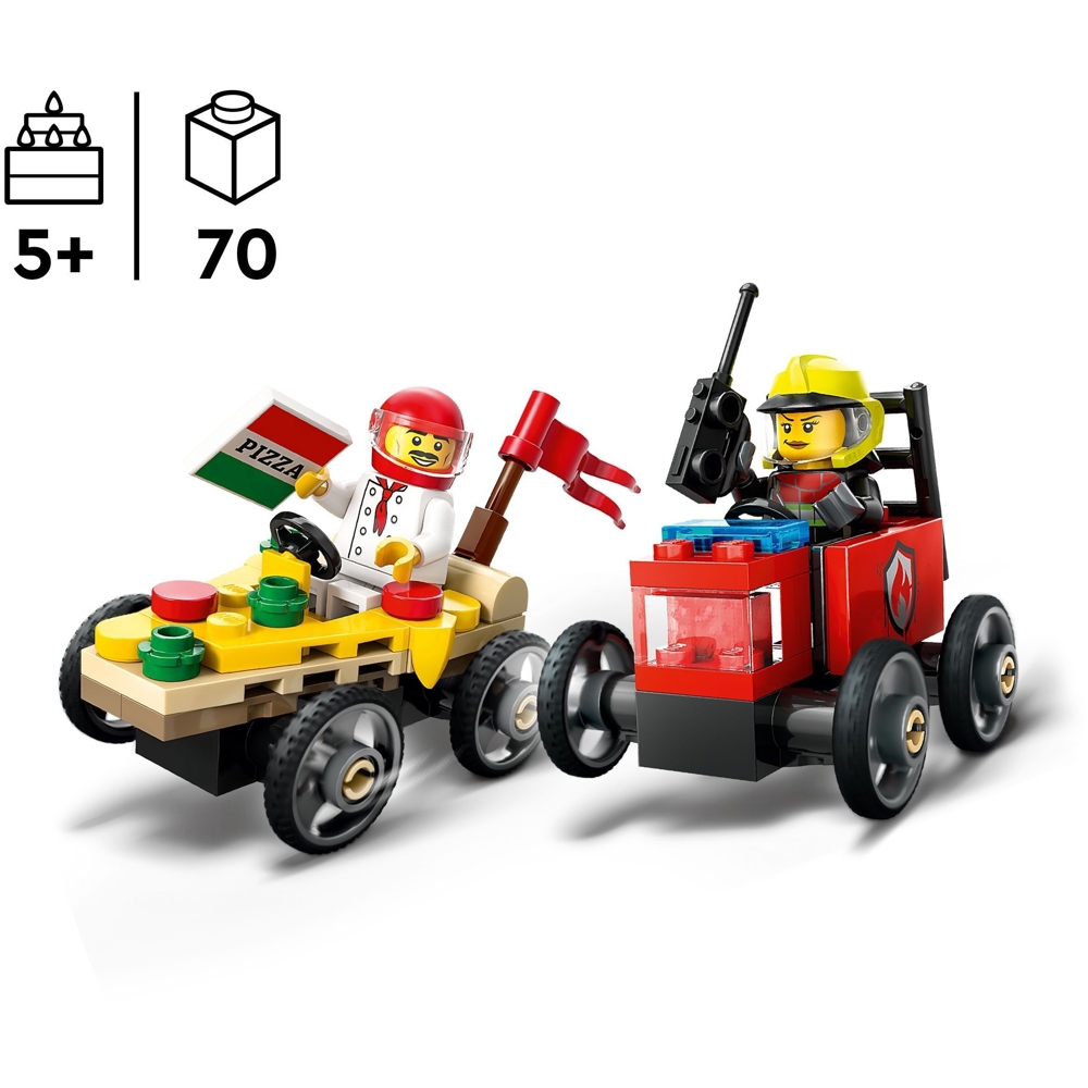 ასაწყობი კონსტრუქცია Lego 60458, Pizza vs. Fire Truck Race Car Pack, Prefabricated Construction