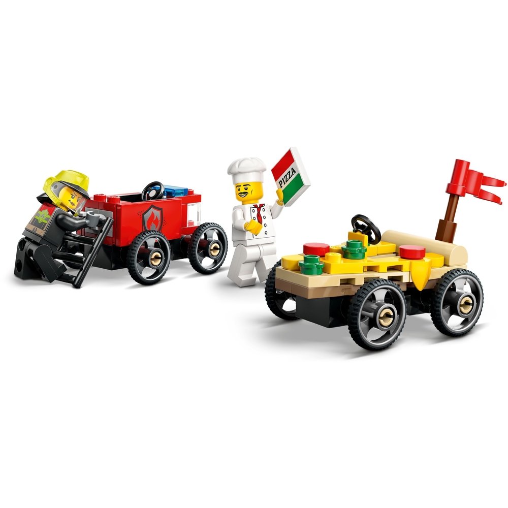 ასაწყობი კონსტრუქცია Lego 60458, Pizza vs. Fire Truck Race Car Pack, Prefabricated Construction