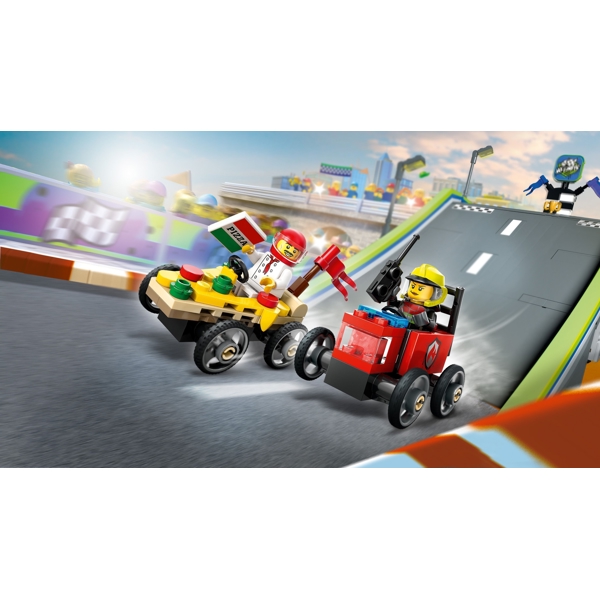 ასაწყობი კონსტრუქცია Lego 60458, Pizza vs. Fire Truck Race Car Pack, Prefabricated Construction