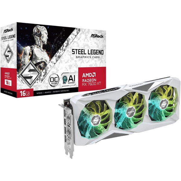 Graphic Card ASRock 90-GA4ZZZ-00UANF Steel Legend OC, RX 7600 XT, 16GB, 128-bit, DP, HDMI, White