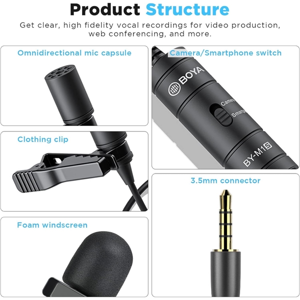 Wired Microphone Boya BY-M1S, 3.5mm, Black