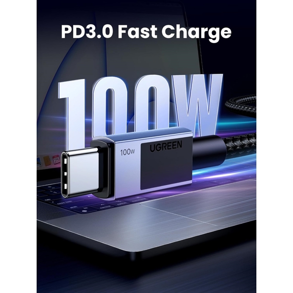 USB კაბელი UGREEN L512 (45063), 100W, Type-C to Type-C PD Fast Charging Cable, 1m, Space Gray