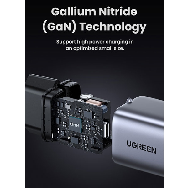 GaN Fast Charger UGREEN CD319 (25257) Nexode, 30W, Type-C with Type-c Cable 1m, GaN Fast Charger, Gray