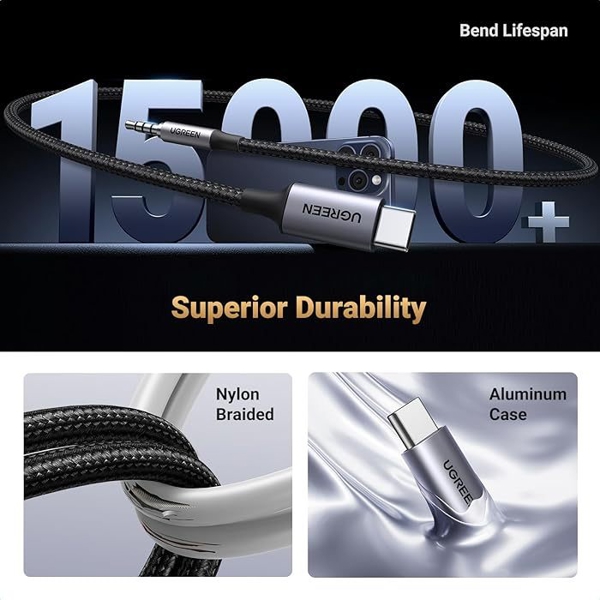 აუდიო ადაპტერი UGREEN CM734 (35056), Type-C to 3.5mm Aux Cable, 1M, Grey