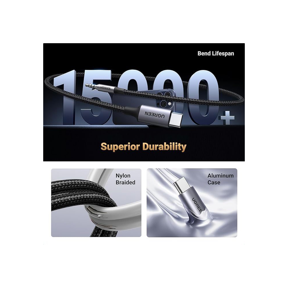 Audio Cable UGREEN CM734 (35056), Type-C to 3.5mm Aux Cable, 1M, Grey