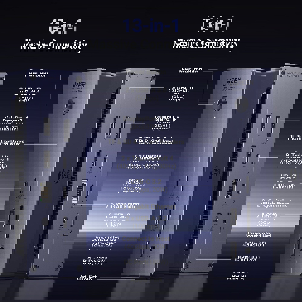 USB-C Hub 13-in-1 Docking Station UGREEN U710 (25054EU) Revodok Max 213, Type-C, USB-A, DP, SD/TF, 3.5mm, Ethernet, Grey