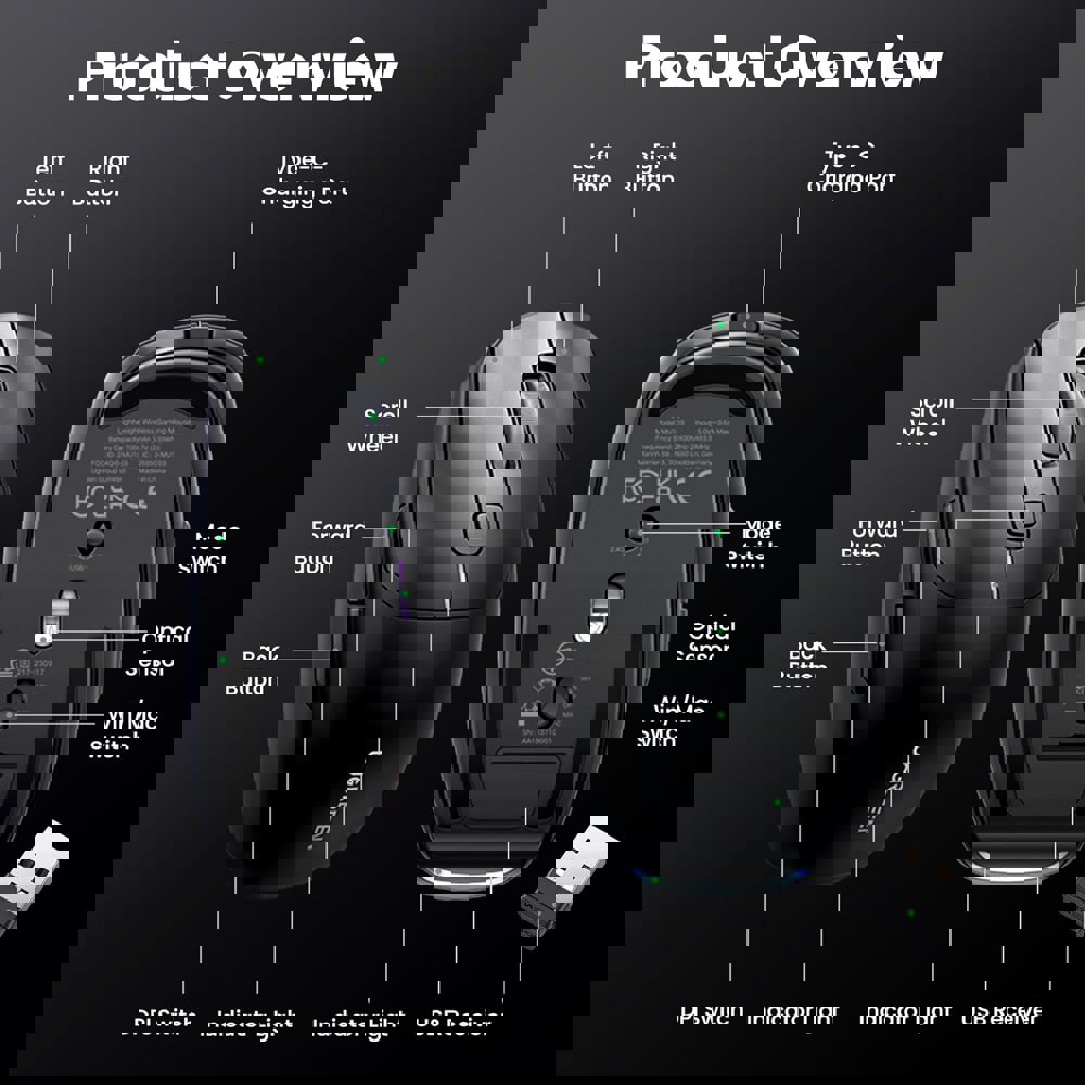 მაუსი UGREEN MU103 (90539), Wireless, 2.4GHz, Bluetooth, USB, Mouse, Black