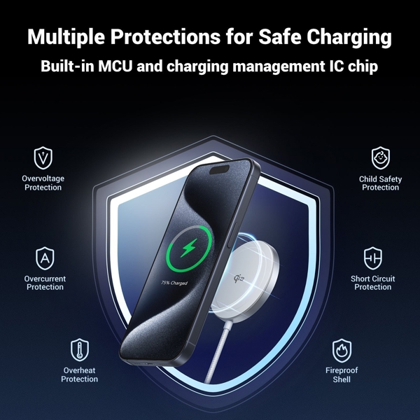 Magnetic Wireless Charger UGREEN W703 (35565) MagFlow, 15W, White
