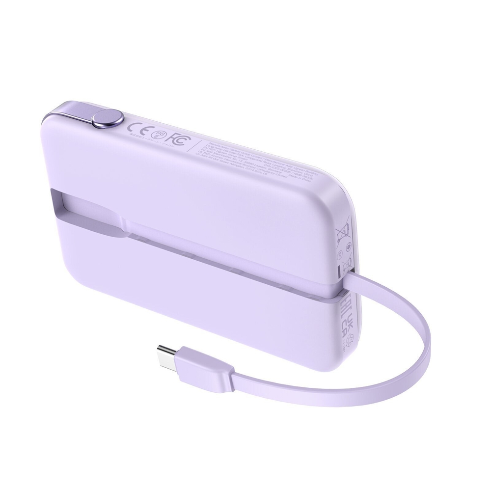 პორტატული დამტენი UGREEN PB511 (35604B) Uno, 10000mAh 30W, USB, Type-C, Power Bank With Built In Cable, Purple