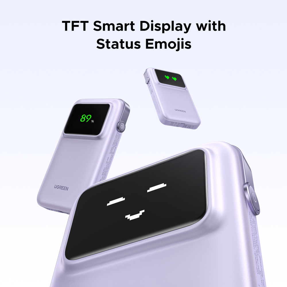 პორტატული დამტენი UGREEN PB511 (35604B) Uno, 10000mAh 30W, USB, Type-C, Power Bank With Built In Cable, Purple
