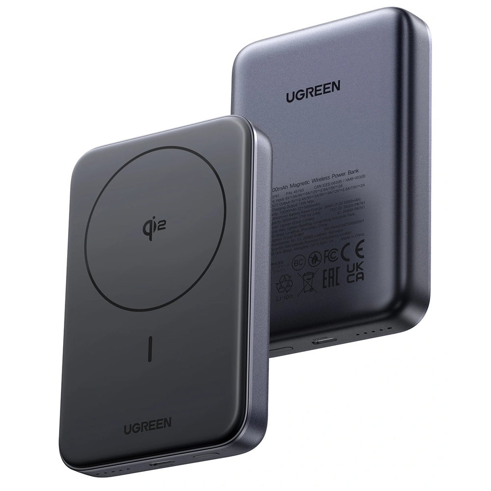 პორტატული დამტენი UGREEN PB761 (45763), 10000mAh 30W, Magnetic Wireless Power Bank, Black
