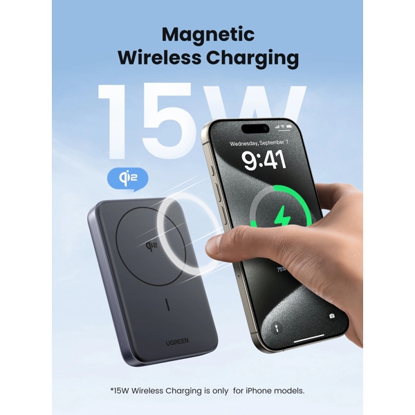 პორტატული დამტენი UGREEN PB761 (45763), 10000mAh 30W, Magnetic Wireless Power Bank, Black