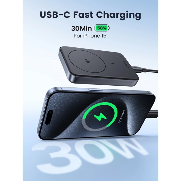 პორტატული დამტენი UGREEN PB761 (45763), 10000mAh 30W, Magnetic Wireless Power Bank, Black