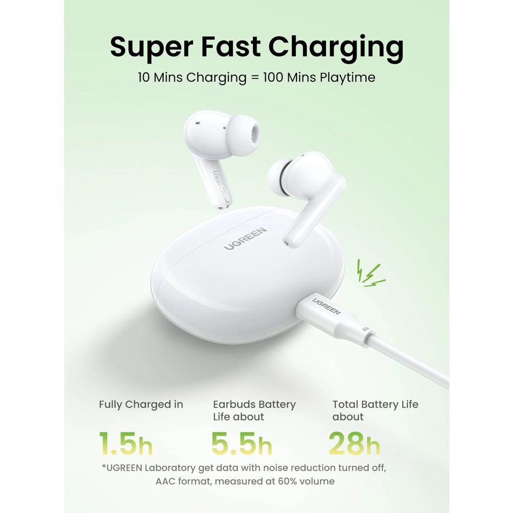 ყურსასმენი UGREEN WS207 (45110) HiTune P3, Earbuds, Wireless, Bluetooth, IPX5, White