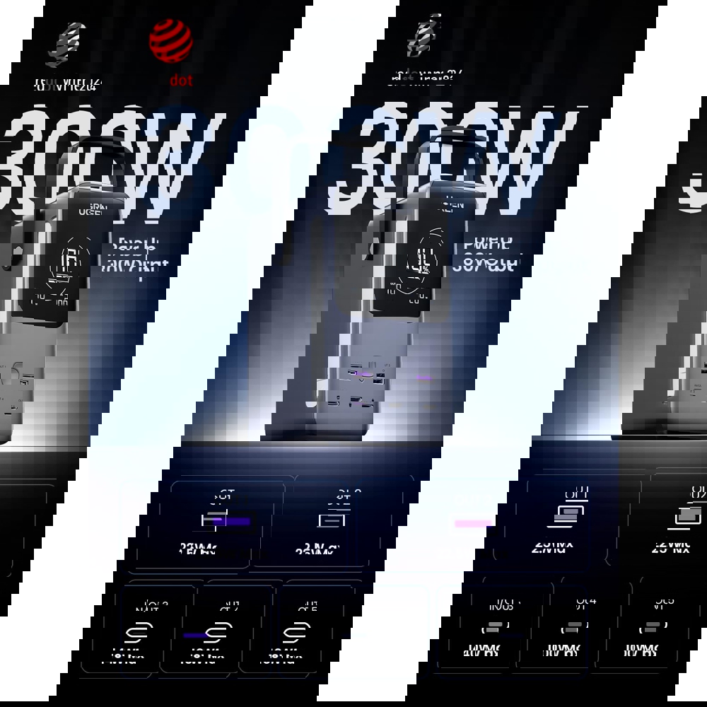 Power Bank With Smart Digital Display UGREEN PB770 (25286), 48000mAh 300W , USB-A, Type-C, Grey