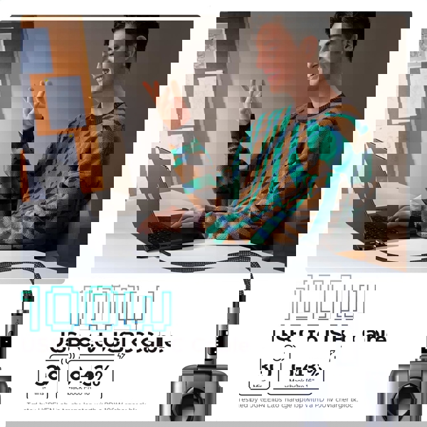 USB კაბელი UGREEN Uno L509 (45612), 100W, Type-C to Type-C Cable, 0.5M, Black/Grey