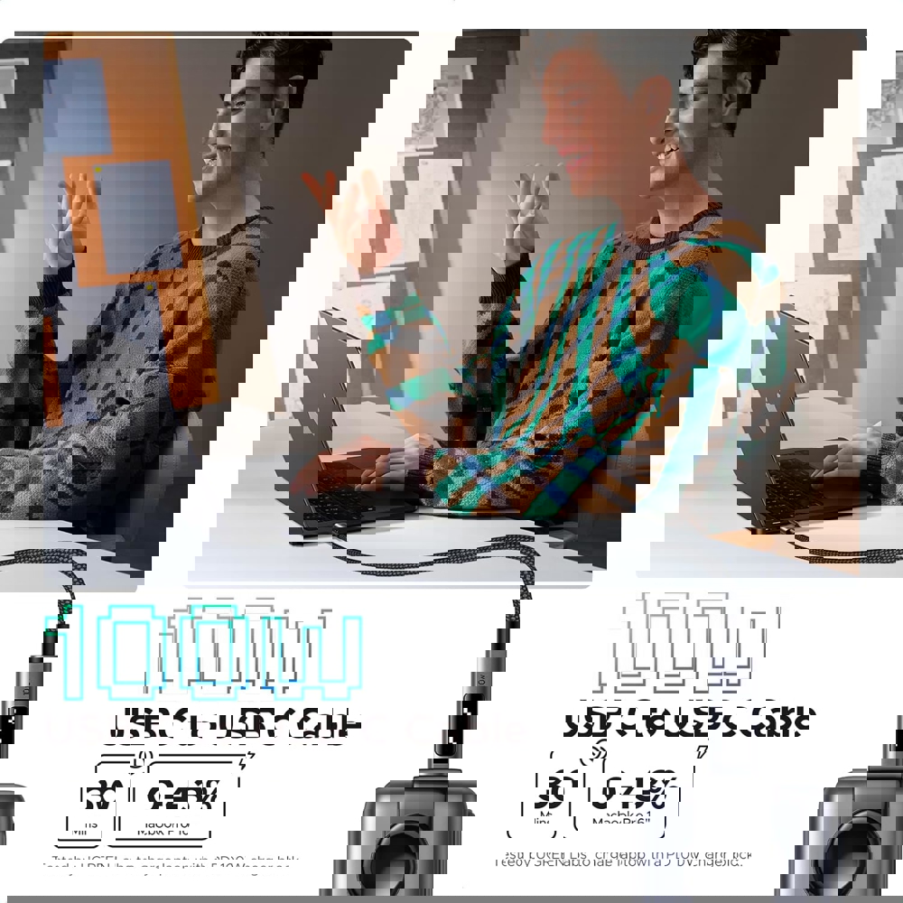 USB Cable UGREEN Uno L509 (45612), 100W, Type-C to Type-C, 0.5M, Black/Grey	