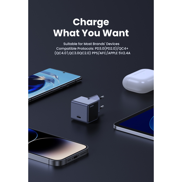 მობილურის დამტენი UGREEN X503 (35041) Nexode Air, 30W, Type-C, Grey