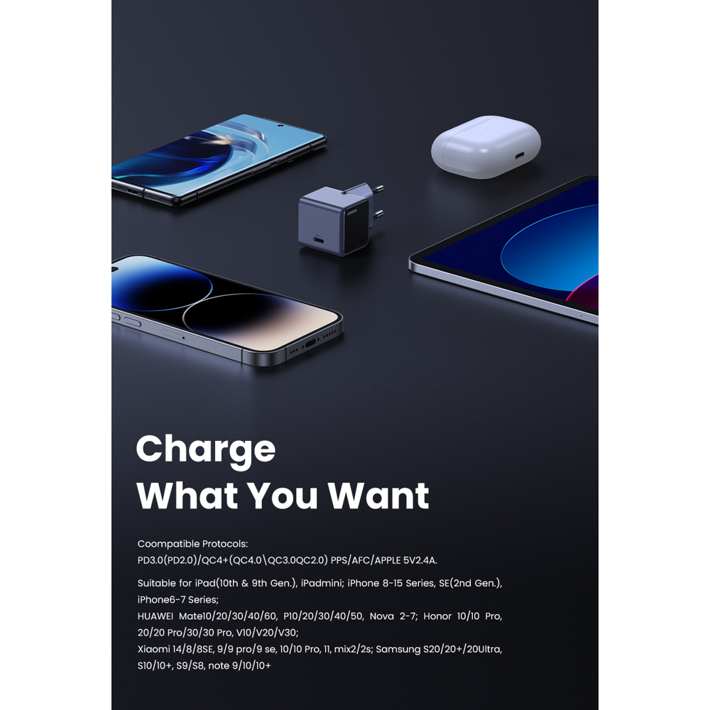 GaNInfinity Fast Charger UGREEN X503 (35041) Nexode Air, 30W, Type-C, Grey