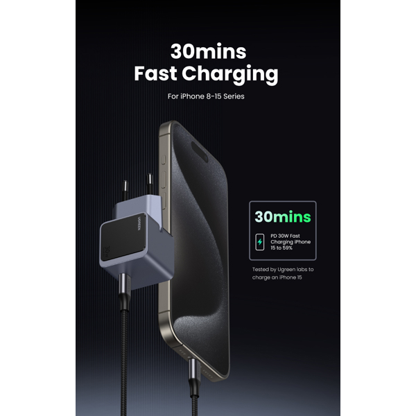 GaNInfinity Fast Charger UGREEN X503 (35041) Nexode Air, 30W, Type-C, Grey