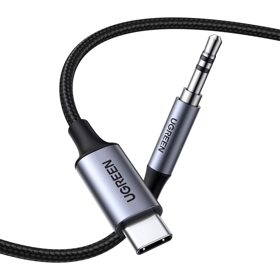 Type-C Male To 3.5mm Male Audio Cable With Chip UGREEN CM450 (20192), 1m, Black/Grey