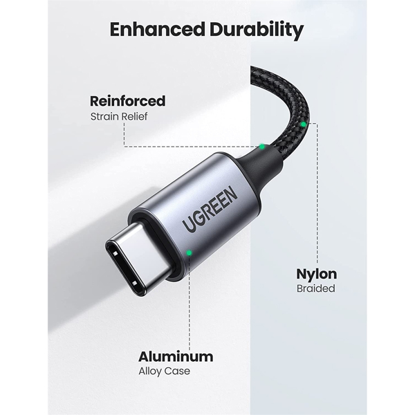 Type-C Male To 3.5mm Male Audio Cable With Chip UGREEN CM450 (20192), 1m, Black/Grey