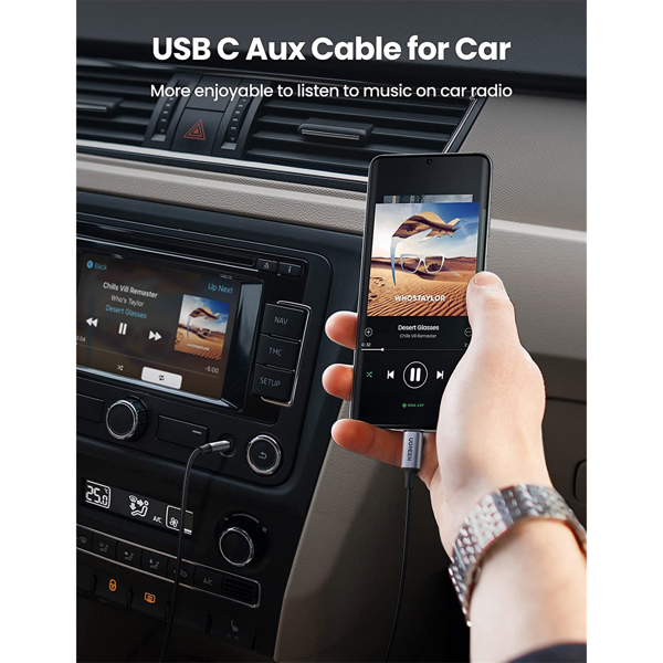 Type-C Male To 3.5mm Male Audio Cable With Chip UGREEN CM450 (20192), 1m, Black/Grey