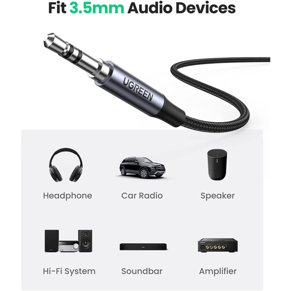 Type-C Male To 3.5mm Male Audio Cable With Chip UGREEN CM450 (20192), 1m, Black/Grey