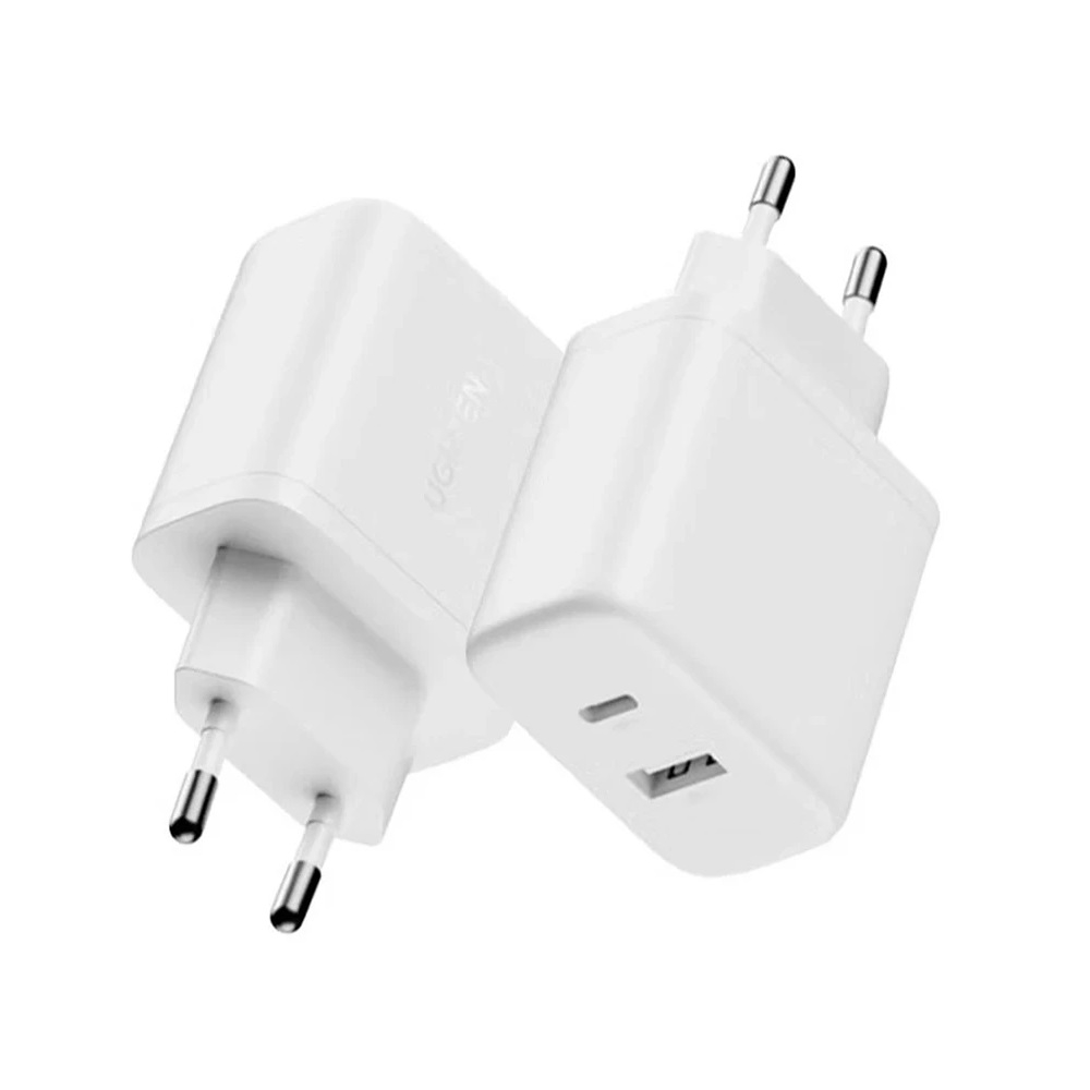 2-Port Fast Charger UGREEN X227 (45310), 20W, Type-C, USB, White