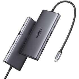 11-in-1 USB-C Hub UGREEN CM639 (45520), Type-C, USB-A, HDMI, VGA, RJ45, SD/TF, 3.5MM, PD, Grey