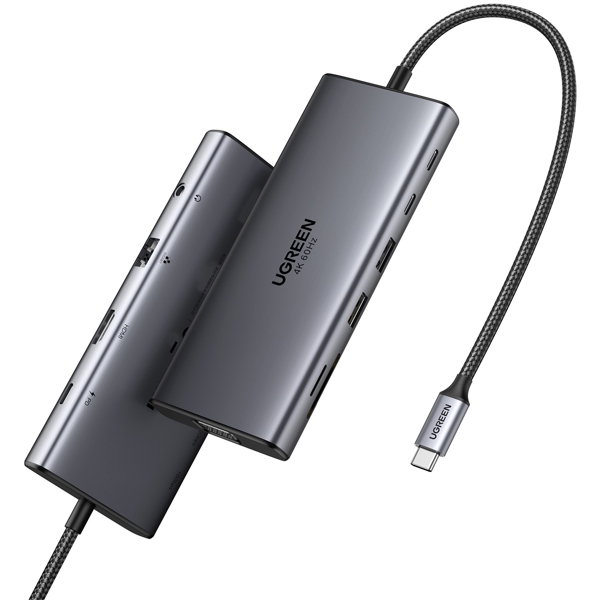 11-in-1 USB-C Hub UGREEN CM639 (45520), Type-C, USB-A, HDMI, VGA, RJ45, SD/TF, 3.5MM, PD, Grey