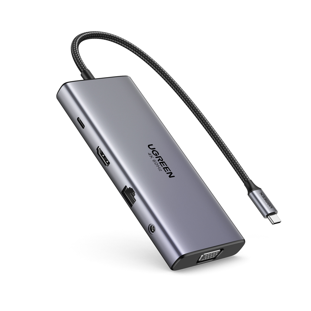 USB-C ჰაბი UGREEN CM639	(45520), Type-C, USB-A, HDMI, VGA, RJ45, SD/TF, 3.5MM, PD, 11-in-1 USB-C Hub, Grey