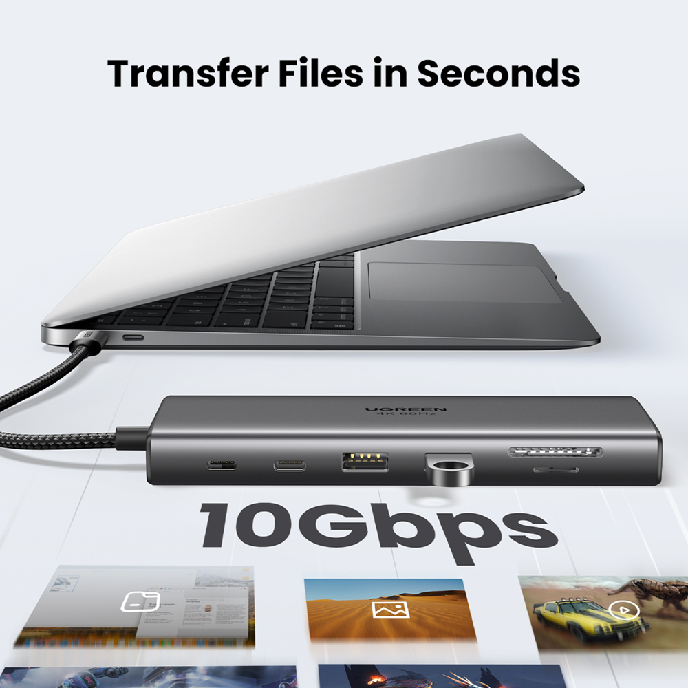 USB-C ჰაბი UGREEN CM639	(45520), Type-C, USB-A, HDMI, VGA, RJ45, SD/TF, 3.5MM, PD, 11-in-1 USB-C Hub, Grey