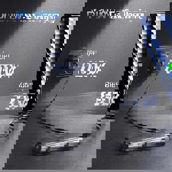 USB-C ჰაბი UGREEN CM639 (15534) Pro 210, HDMI, Type-C, USB-A, PD, RJ45, SD/Micro SD, HUB, Grey