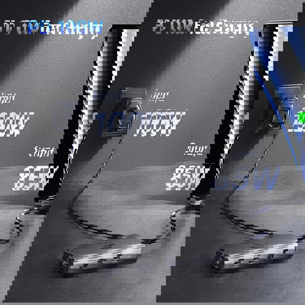 10 in 1 USB-C Hub UGREEN CM639 (15534) Pro 210, HDMI, Type-C, USB-A, PD, RJ45, SD/Micro SD, Grey