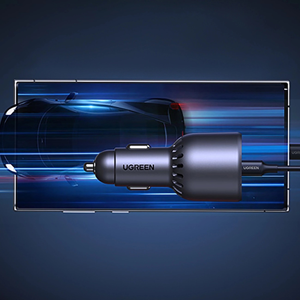 მანქანის დამტენი UGREEN EC705 (35025), 130W, Type-C, USB-A, Grey