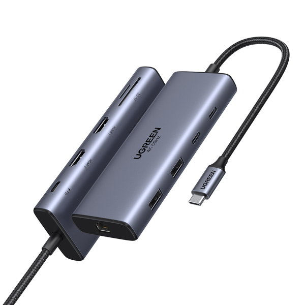 USB-C ჰაბი UGREEN CM639	(45380), HDMI, Type-C, USB-A, RJ45, SD/TF, Hub, Grey