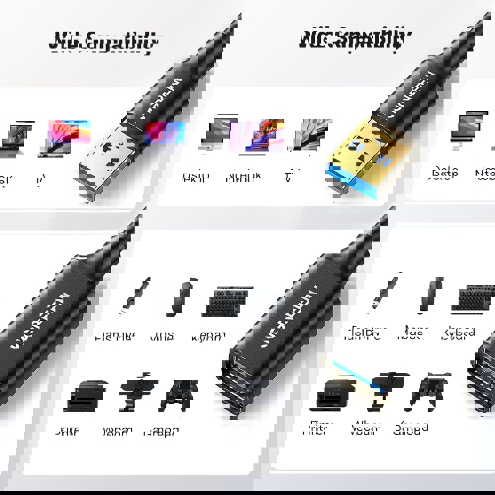 Extension Male Cable UGREEN US129 (90722), USB 3.0 Male to USB Female, 5m, Black