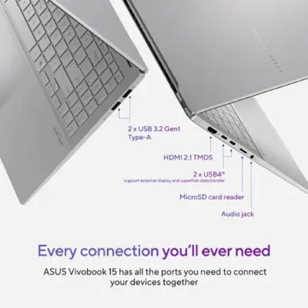 ნოუთბუქი Asus S5507QA-MA007W VivoBook S 15, 15.6", Snapdragon X1P 42 100, 16GB, 1TB SSD, Integrated, W11H, Silver