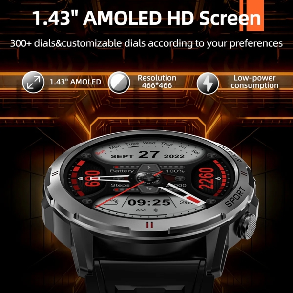 სმარტ საათი Weofly Explorer, 1.43", IP68, Bluetooth, Smart Watch, Black