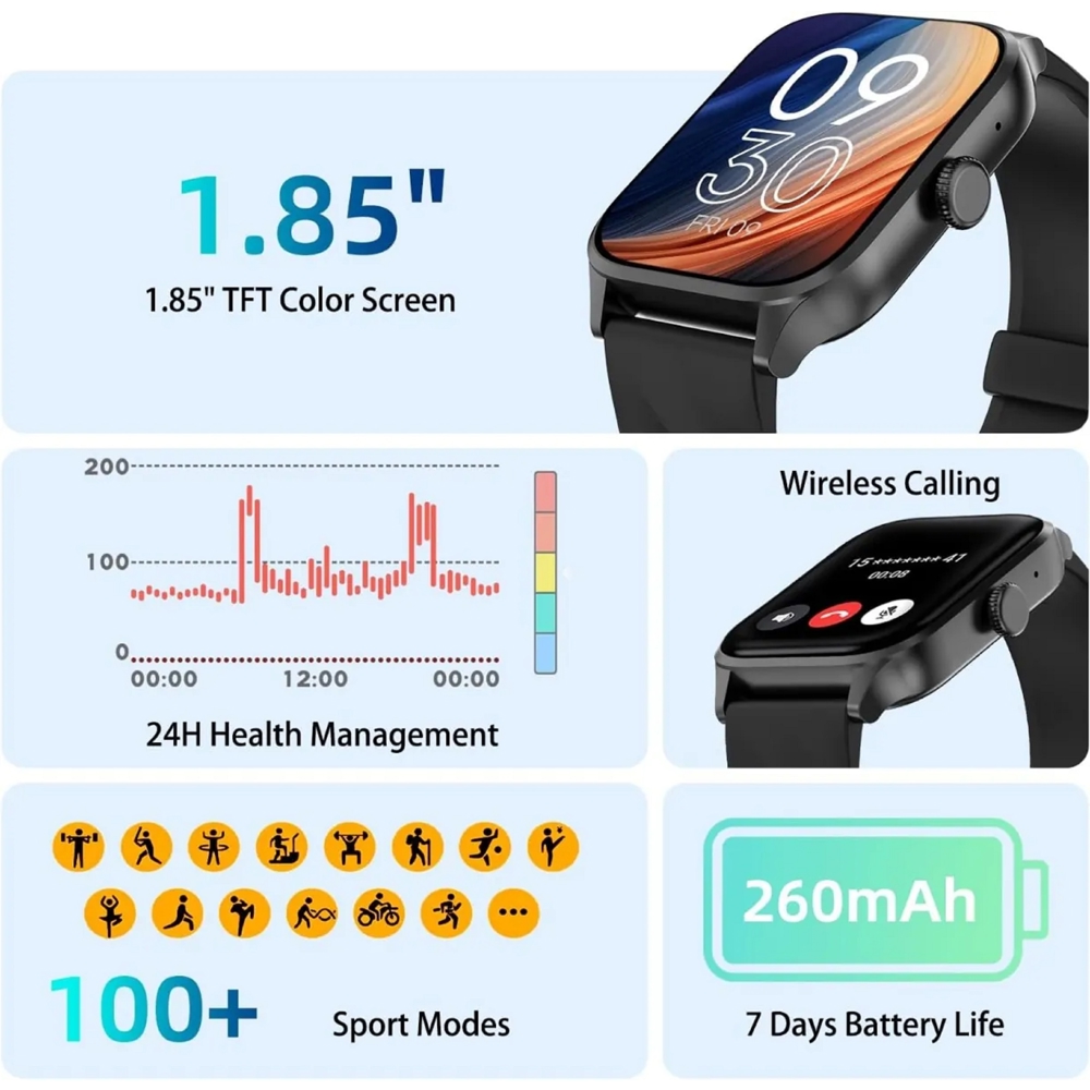 სმარტ საათი Weofly Active, 1.85", IP67, Bluetooth, Smart Watch, Black