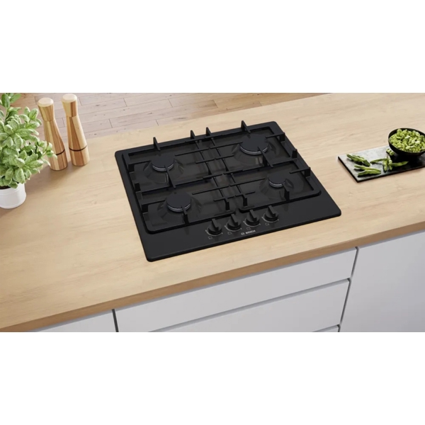 ჩასაშენებელი ქურის ზედაპირი Bosch PGP6B6K90R, Built-in Gas Cooktop, Black