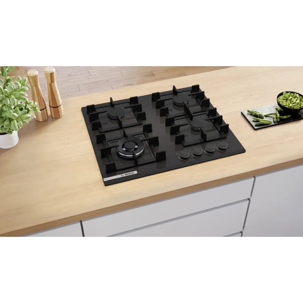 ჩასაშენებელი ქურის ზედაპირი Bosch PNK6B6P40R, Built-in Gas Cooktop, Black